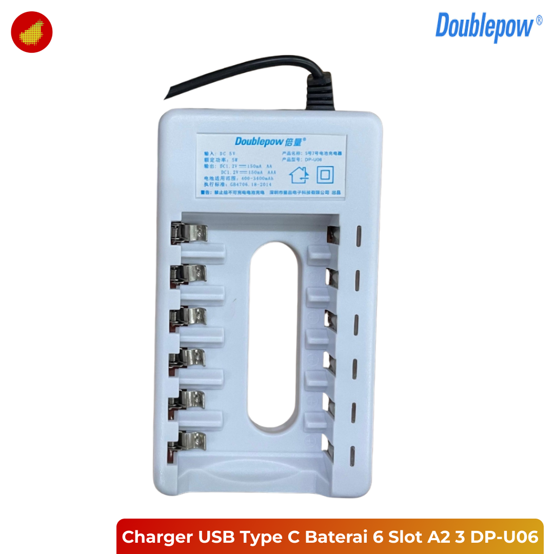 Doublepow Charger USB Type C Baterai Rechargeable 6 Slot AA AAA - DP-U06