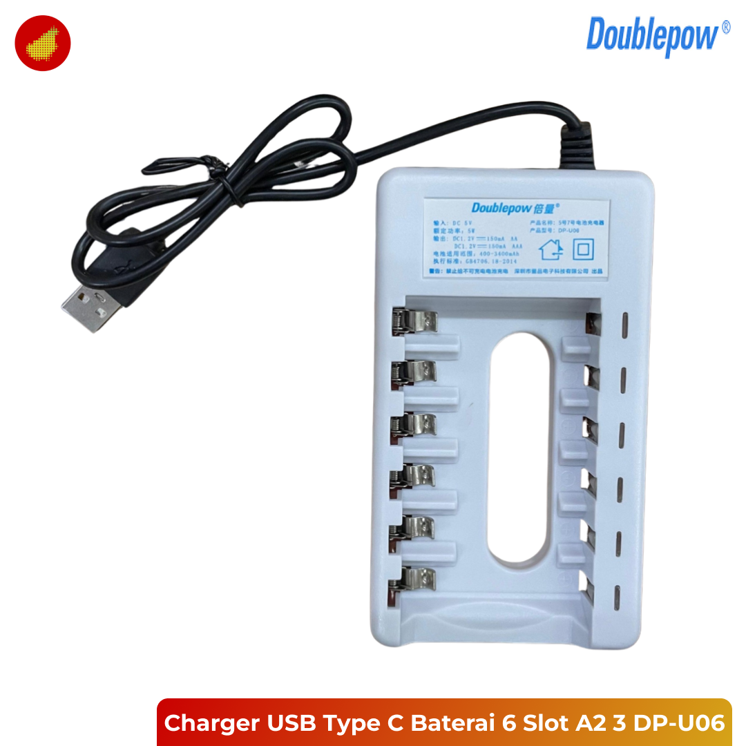 Doublepow Charger USB Type C Baterai Rechargeable 6 Slot AA AAA - DP-U06