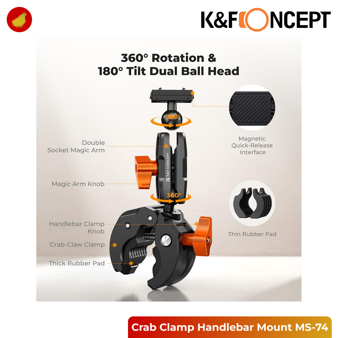 K&F Concept MS-74 Crab Clamp Handlebar Mount with Quick Release for Insta360 - KF31.219S4