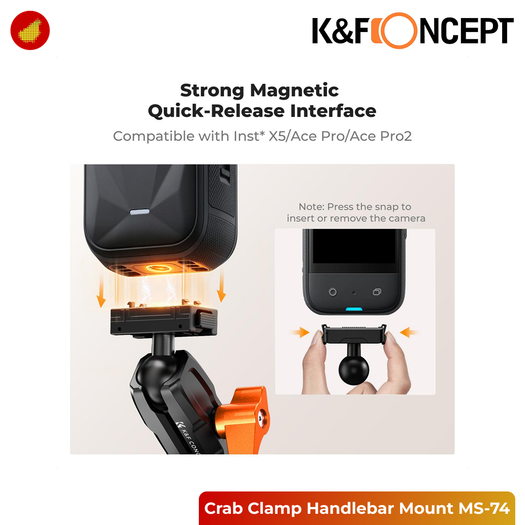 K&F Concept MS-74 Crab Clamp Handlebar Mount with Quick Release for Insta360 - KF31.219S4