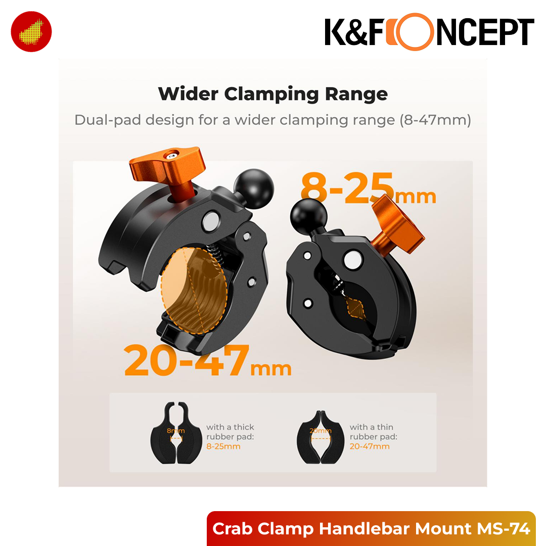 K&F Concept MS-74 Crab Clamp Handlebar Mount with Quick Release for Insta360 - KF31.219S4