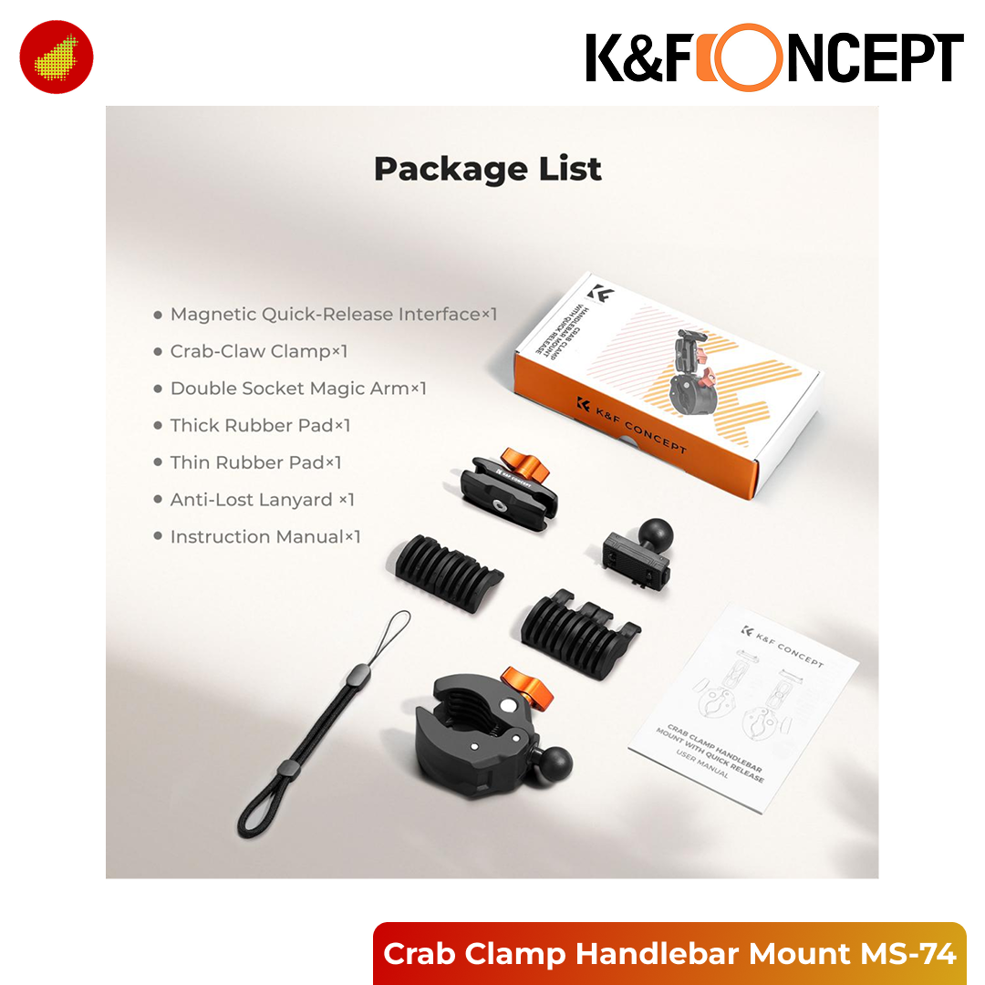 K&F Concept MS-74 Crab Clamp Handlebar Mount with Quick Release for Insta360 - KF31.219S4