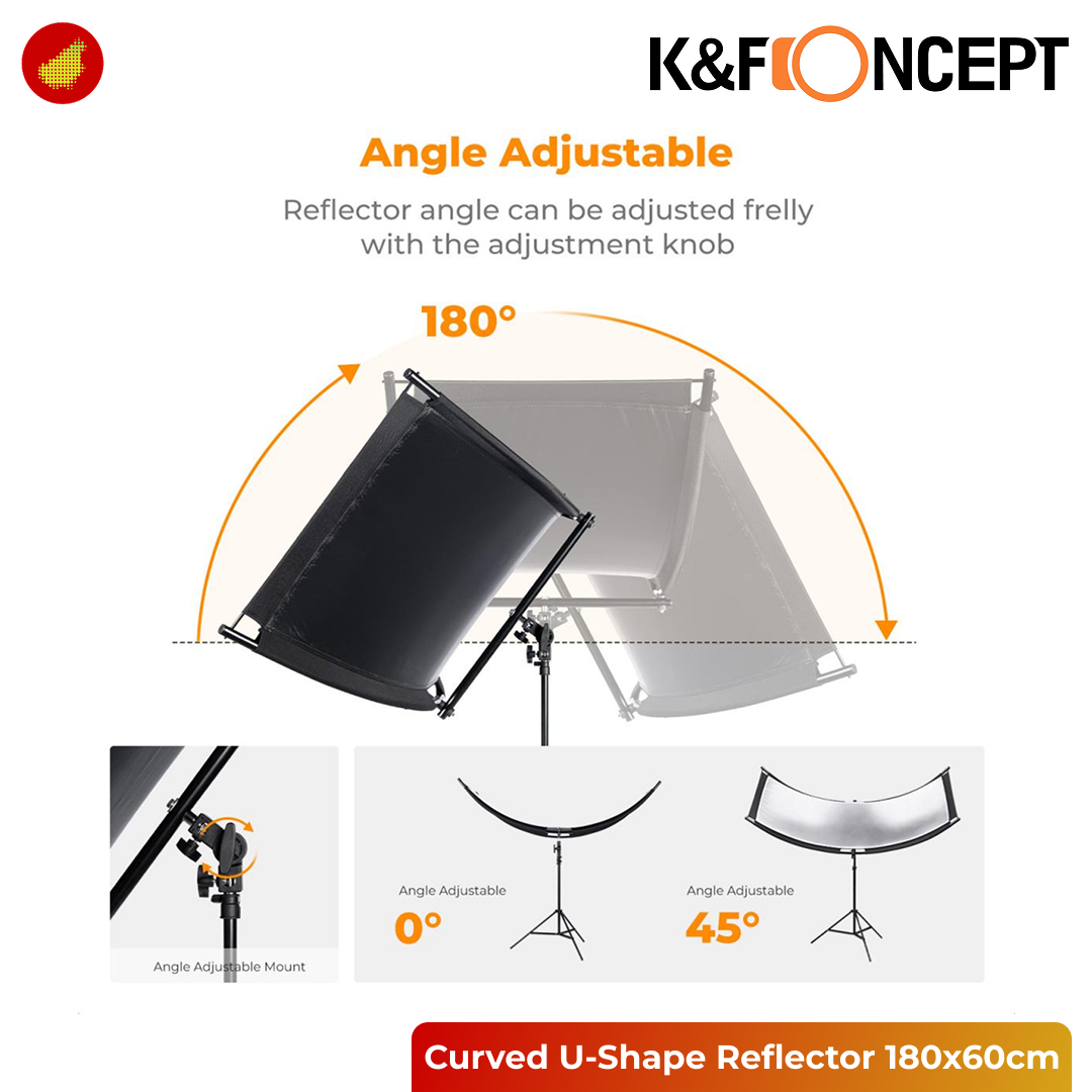 K&F Concept Curved U-Shape Reflector 180x60cm with 4-in-1 Reflective Fabric