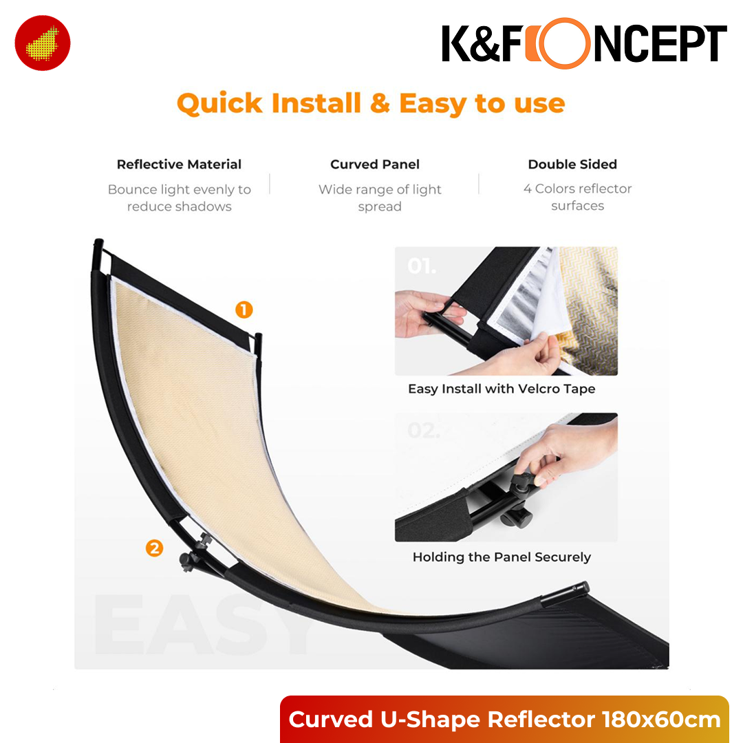 K&F Concept Curved U-Shape Reflector 180x60cm with 4-in-1 Reflective Fabric