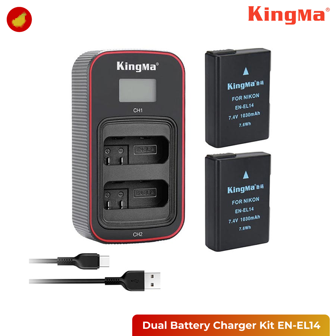 KingMa Dual Battery Charger Kit EN-EL14 with LCD