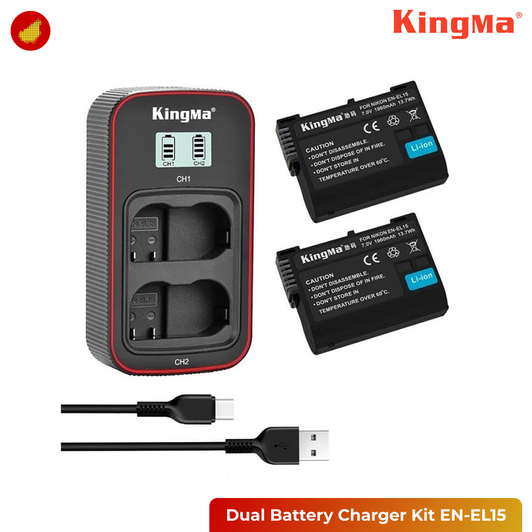 KingMa Dual Battery Charger Kit EN-EL15 with LCD