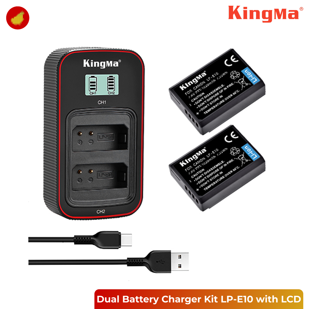 KingMa Dual Battery Charger Kit LP-E10 - LCD and Non-LCD