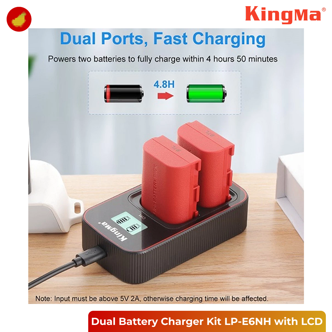 KingMa Dual Battery Charger Kit LP-E6NH with LCD