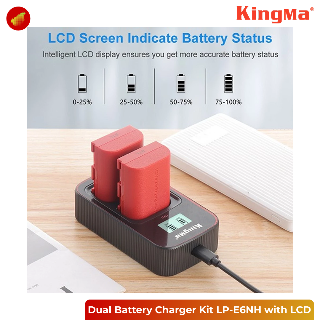 KingMa Dual Battery Charger Kit LP-E6NH with LCD