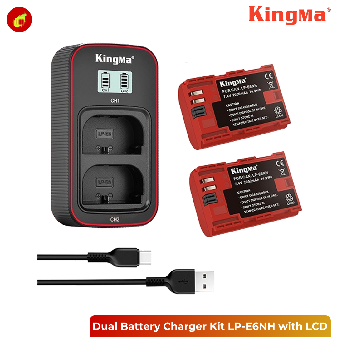 KingMa Dual Battery Charger Kit LP-E6NH with LCD