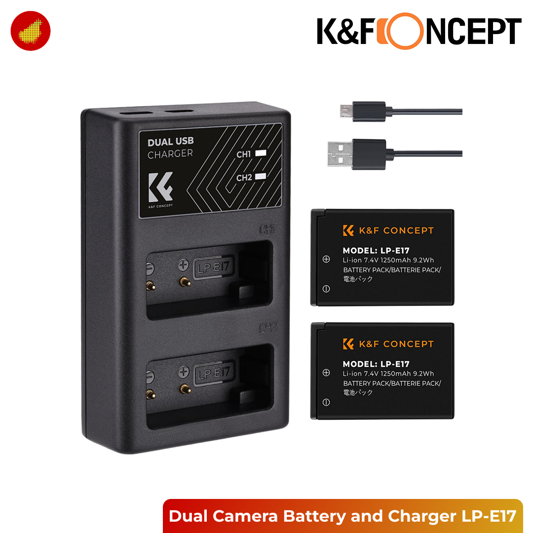 K&F Concept Dual Camera Battery & USB Charger - NP-FW50 | LP-E12 | LP-E17 | NP-FZ100 | NP-W126 | EN-EL14 | EN-EL15