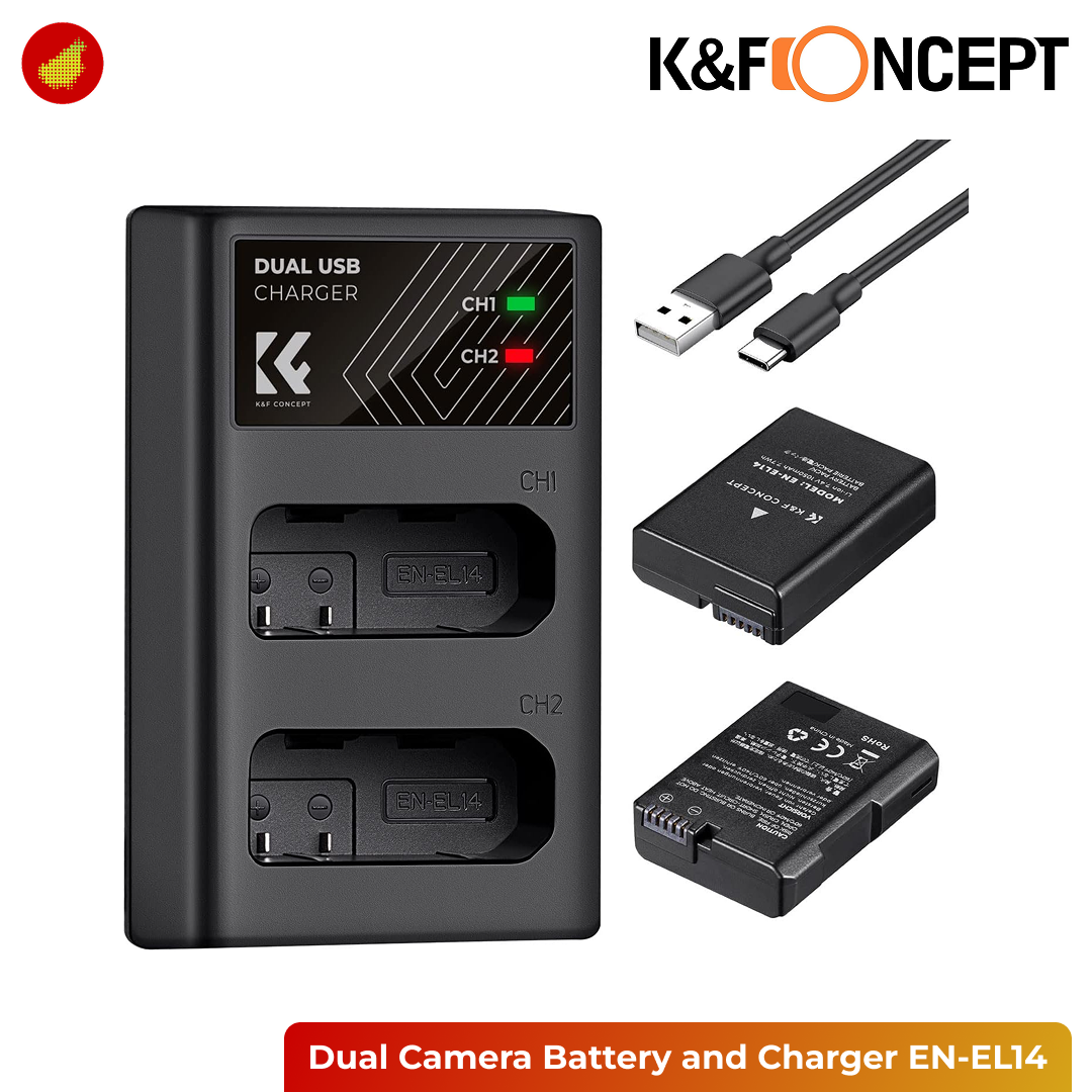 K&F Concept Dual Camera Battery and USB Charger - NP-FW50 | LP-E12 | NP-FZ100 | EN-EL14