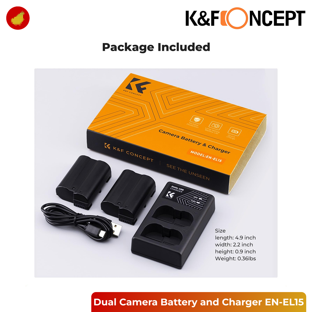 K&F Concept Dual Camera Battery and USB Charger - NP-FW50 | LP-E12 | NP-FZ100 | EN-EL14 | EN-EL15