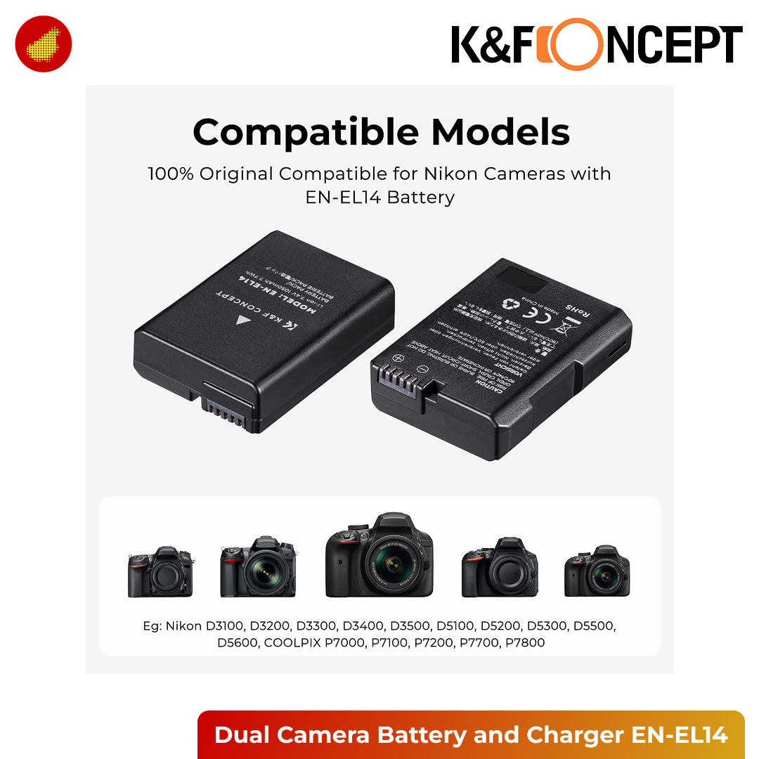 K&F Concept Dual Camera Battery and USB Charger - NP-FW50 | LP-E12 | NP-FZ100 | EN-EL14