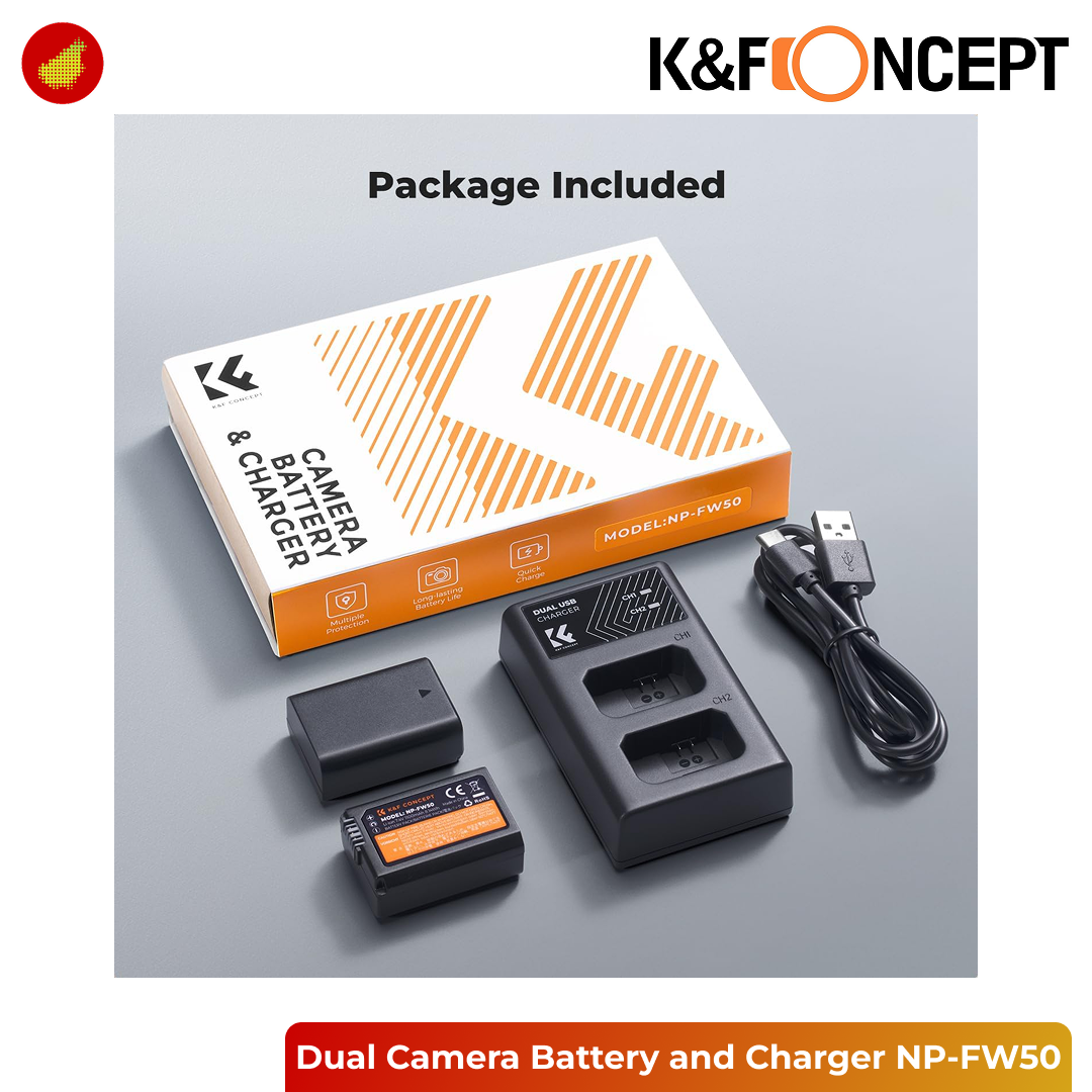 K&F Concept Dual Camera Battery and USB Charger - NP-FW50 | LP-E12 | NP-FZ100 | EN-EL14