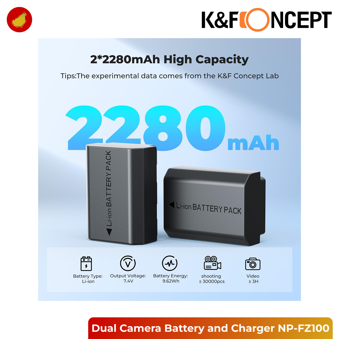 K&F Concept Dual Camera Battery and USB Charger - NP-FW50 | LP-E12 | NP-FZ100 | EN-EL14
