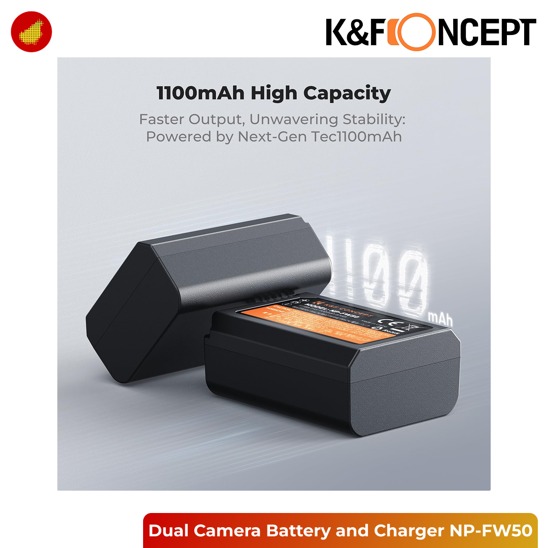 K&F Concept Dual Camera Battery and USB Charger - NP-FW50 | LP-E12 | NP-FZ100 | EN-EL14
