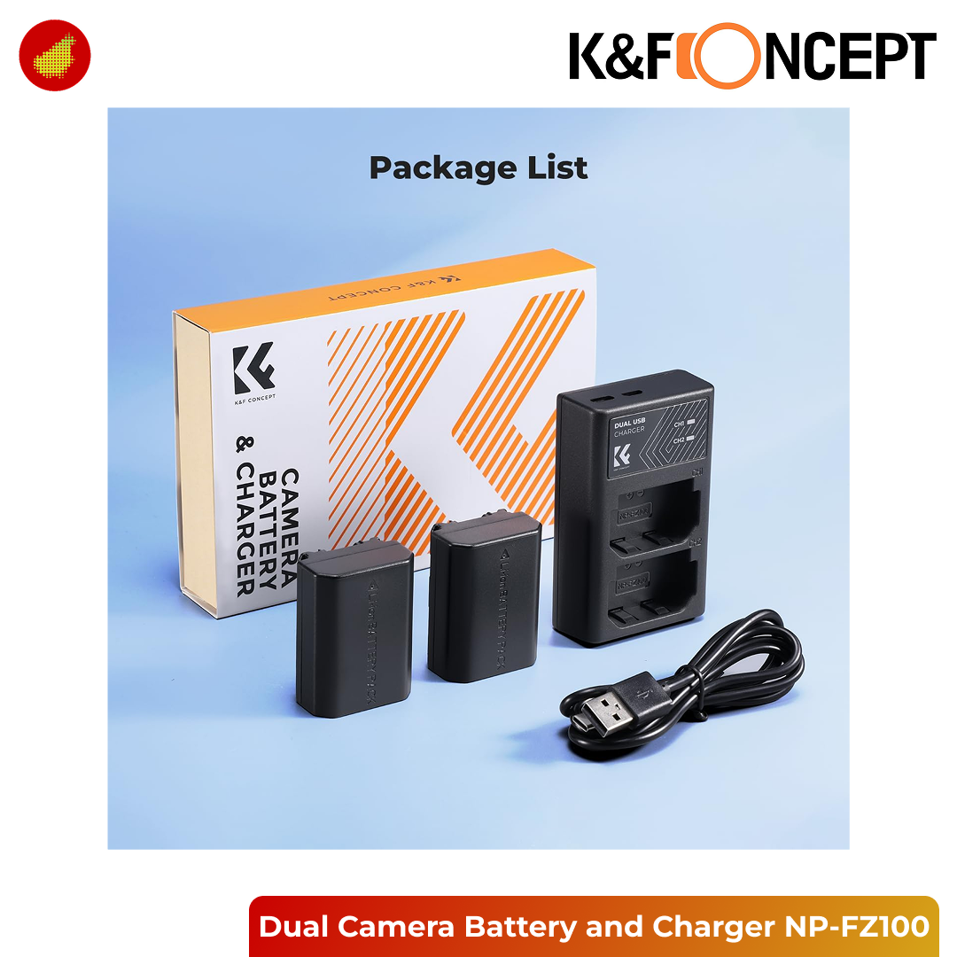 K&F Concept Dual Camera Battery and USB Charger - NP-FW50 | LP-E12 | NP-FZ100 | EN-EL14