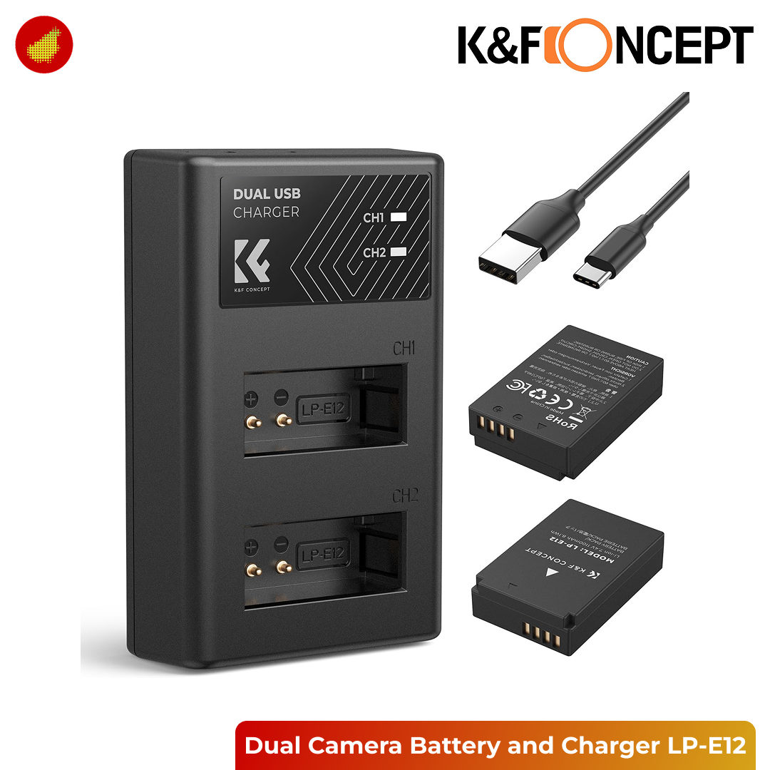 K&F Concept Dual Camera Battery and USB Charger - NP-FW50 | LP-E12 | NP-FZ100 | EN-EL14