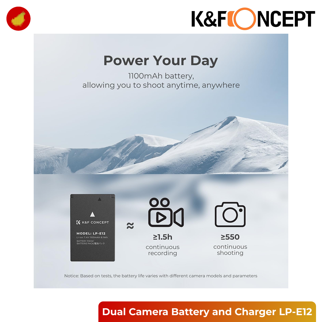 K&F Concept Dual Camera Battery and USB Charger - NP-FW50 | LP-E12 | NP-FZ100 | EN-EL14