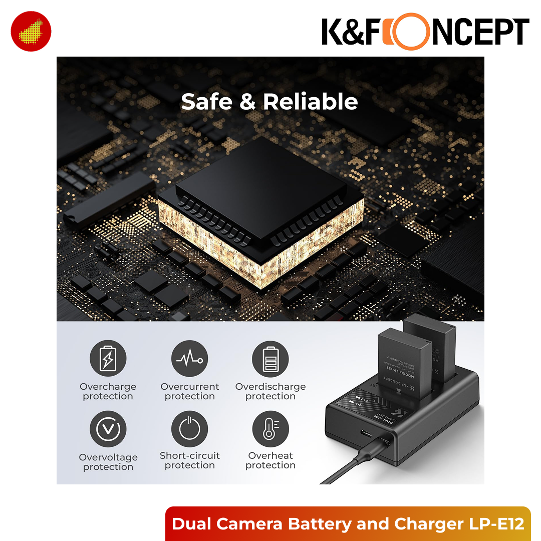 K&F Concept Dual Camera Battery and USB Charger - NP-FW50 | LP-E12 | NP-FZ100 | EN-EL14