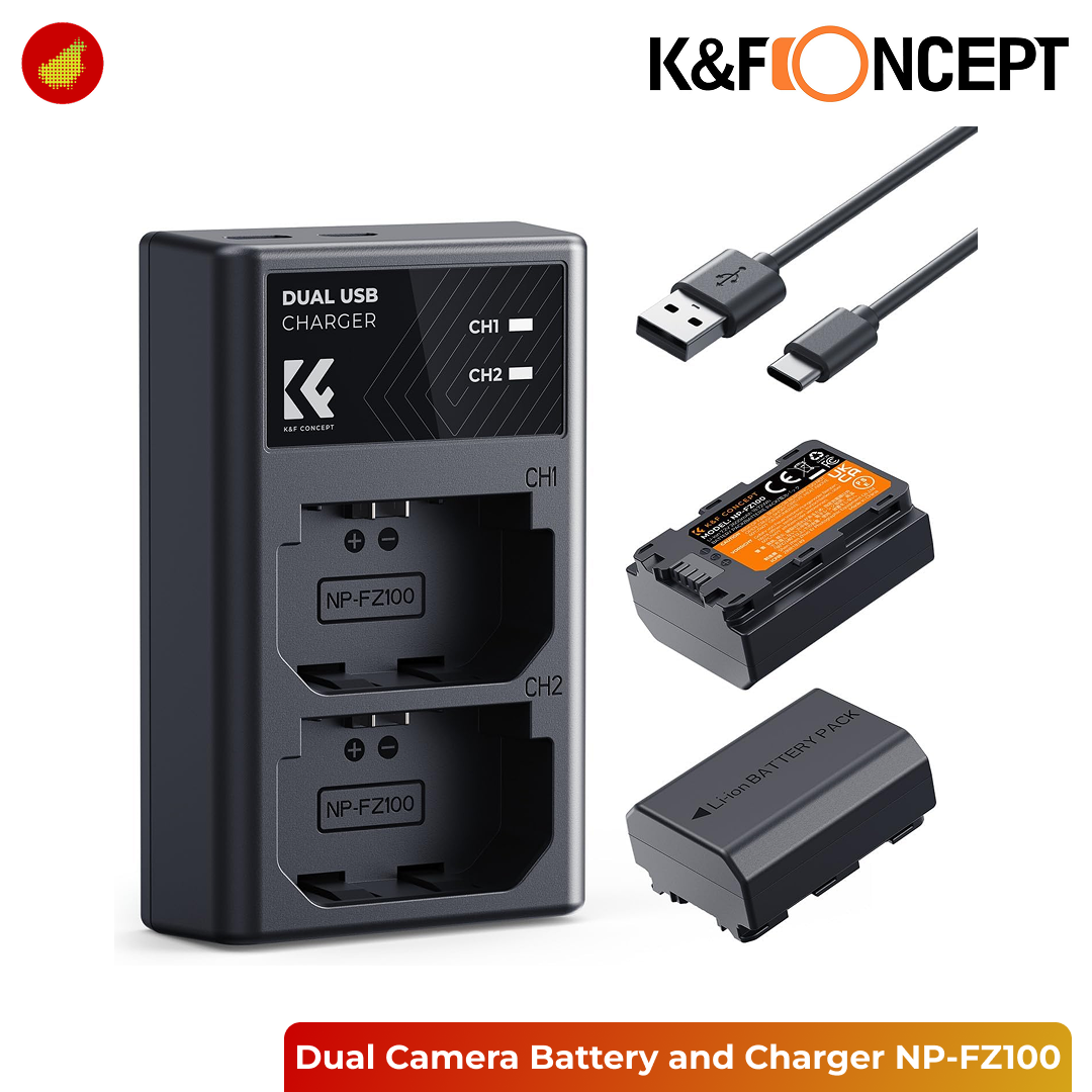 K&F Concept Dual Camera Battery and USB Charger - NP-FW50 | LP-E12 | NP-FZ100 | EN-EL14