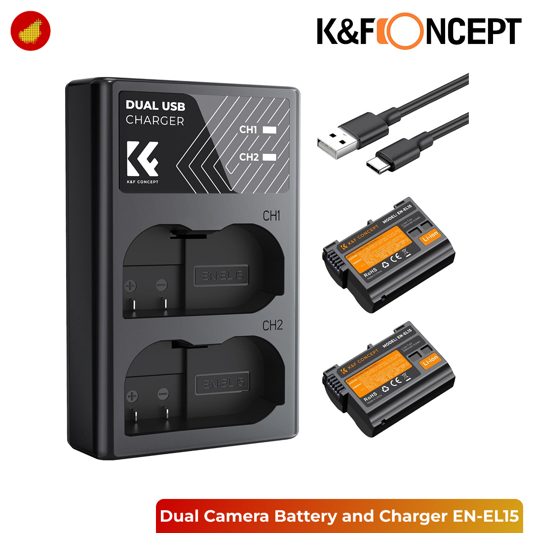 K&F Concept Dual Camera Battery and USB Charger - NP-FW50 | LP-E12 | NP-FZ100 | EN-EL14 | EN-EL15