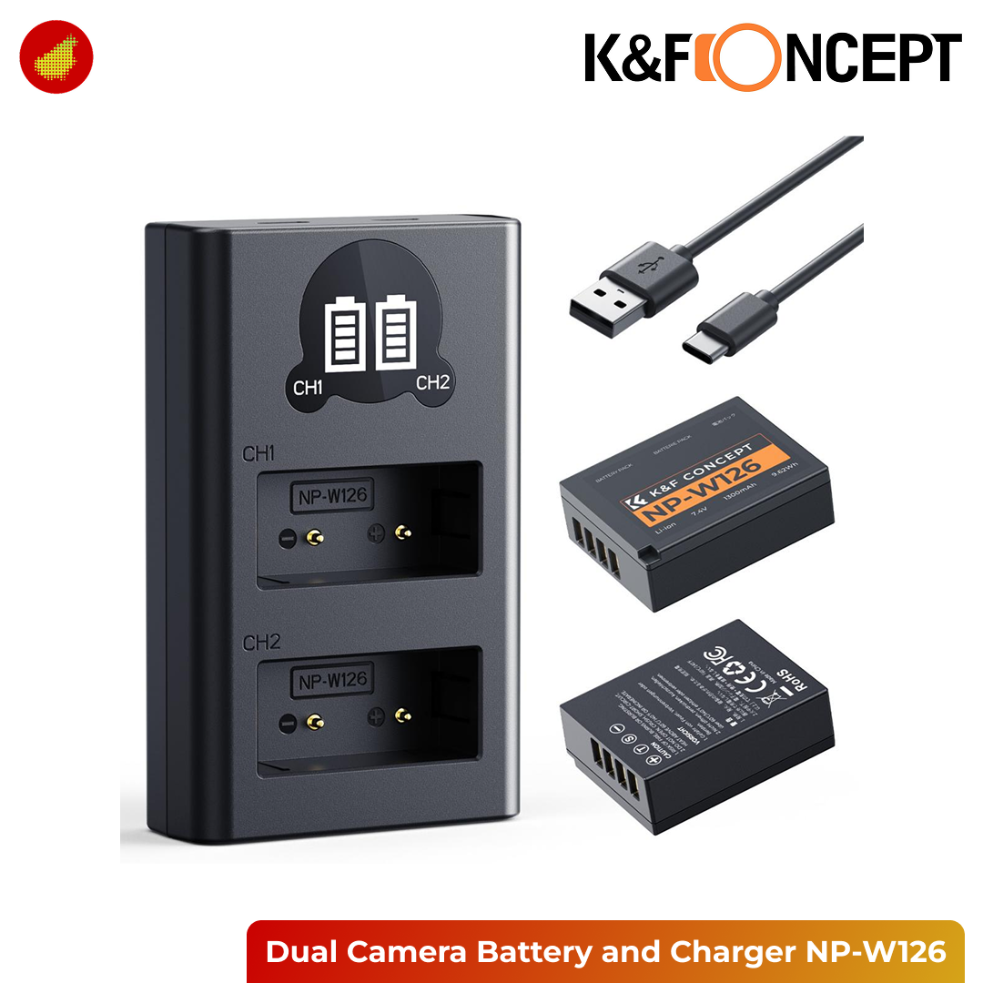 K&F Concept Dual Camera Battery & USB Charger - NP-FW50 | LP-E12 | LP-E17 | NP-FZ100 | NP-W126 | EN-EL14 | EN-EL15