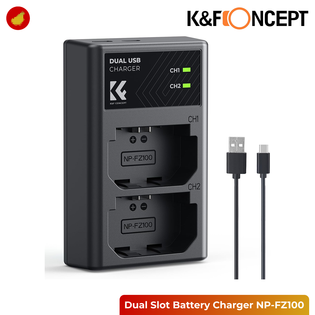 K&F Concept Dual Slot Battery Charger Micro USB and Type-C - NP-FW50 | NP-FZ100 | LP-E17