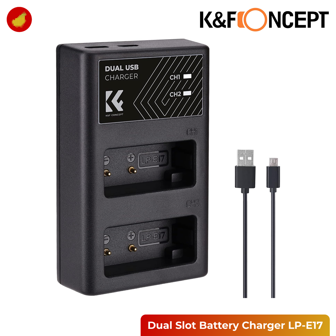 K&F Concept Dual Slot Battery Charger Micro USB and Type-C - NP-FW50 | NP-FZ100 | LP-E17