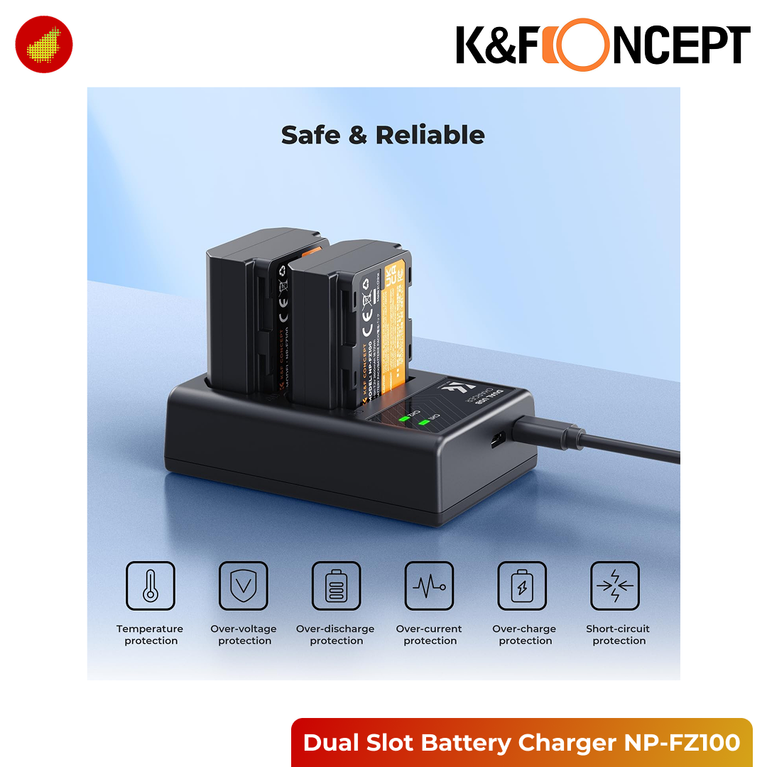 K&F Concept Dual Slot Battery Charger Micro USB and Type-C - NP-FW50 | NP-FZ100 | LP-E17
