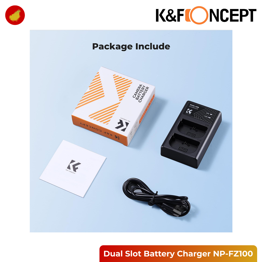K&F Concept Dual Slot Battery Charger Micro USB and Type-C - NP-FW50 | NP-FZ100 | LP-E17