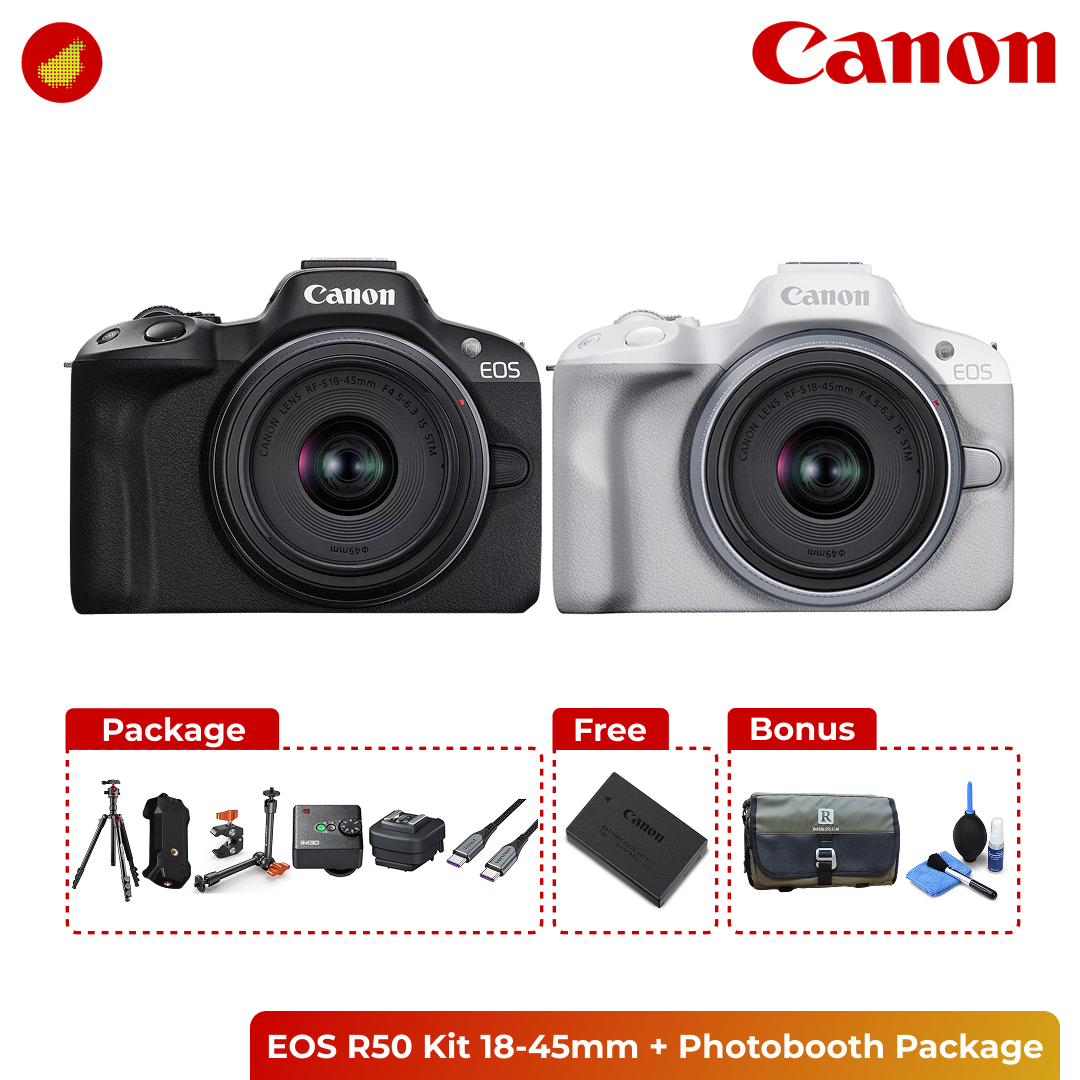Photobooth Package with Canon / Sony Camera + Tripod + Flash - Canon EOS R100 Kit | Canon EOS R50 Kit | Sony ZV-E10 Kit