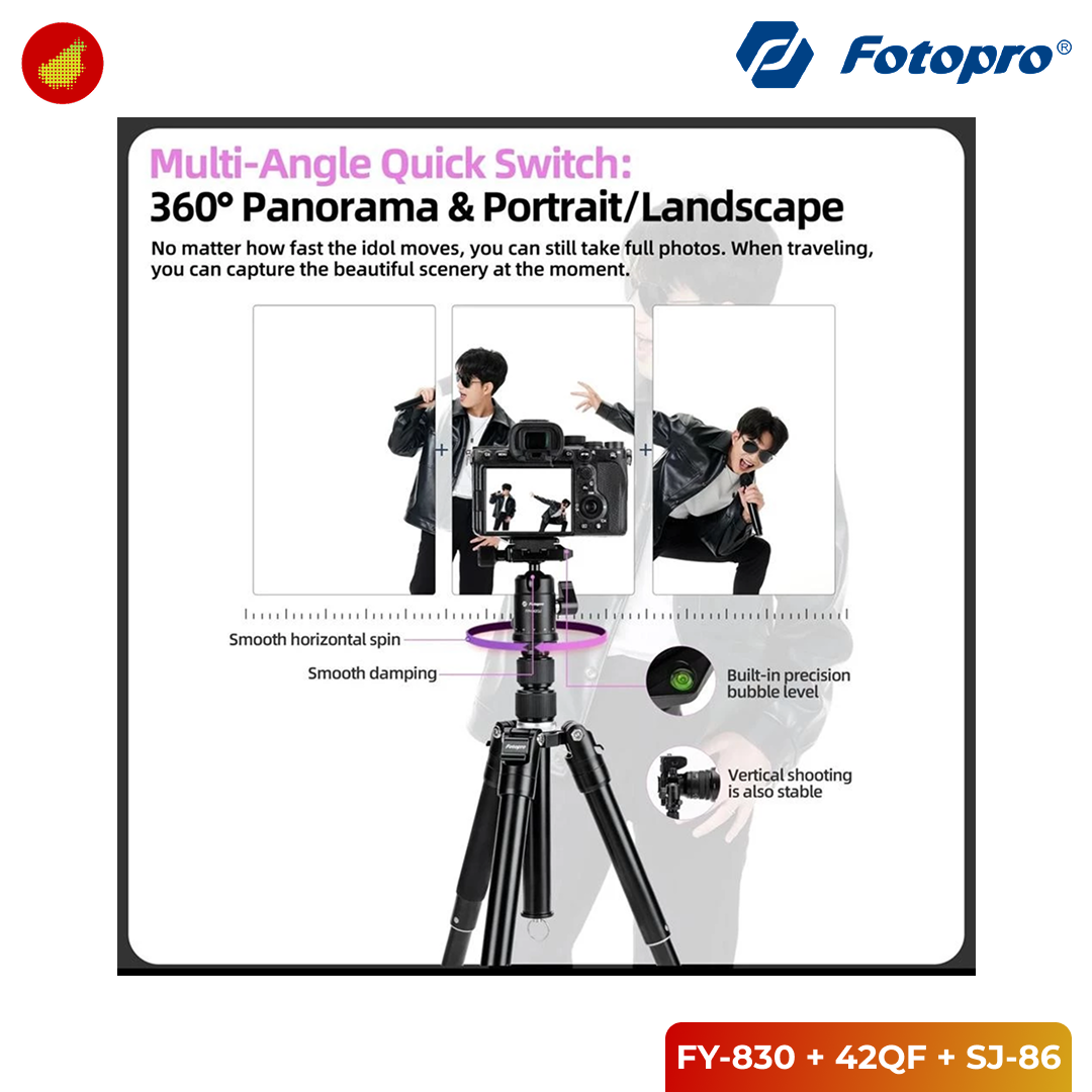 Fotopro FY-830 Tripod with FPH-42Q Ball Head and SJ-86 Smartphone Holder