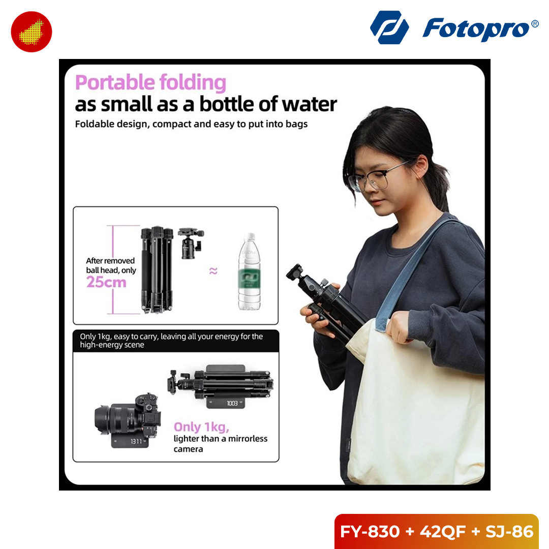 Fotopro FY-830 Tripod with FPH-42Q Ball Head and SJ-86 Smartphone Holder