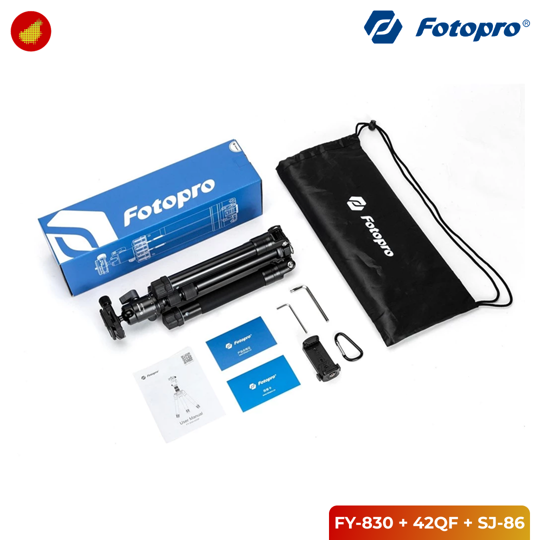 Fotopro FY-830 Tripod with FPH-42Q Ball Head and SJ-86 Smartphone Holder