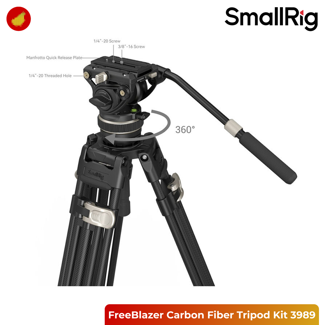 SmallRig FreeBlazer Carbon Fiber Tripod Kit with Fluid Head for Video - 3989