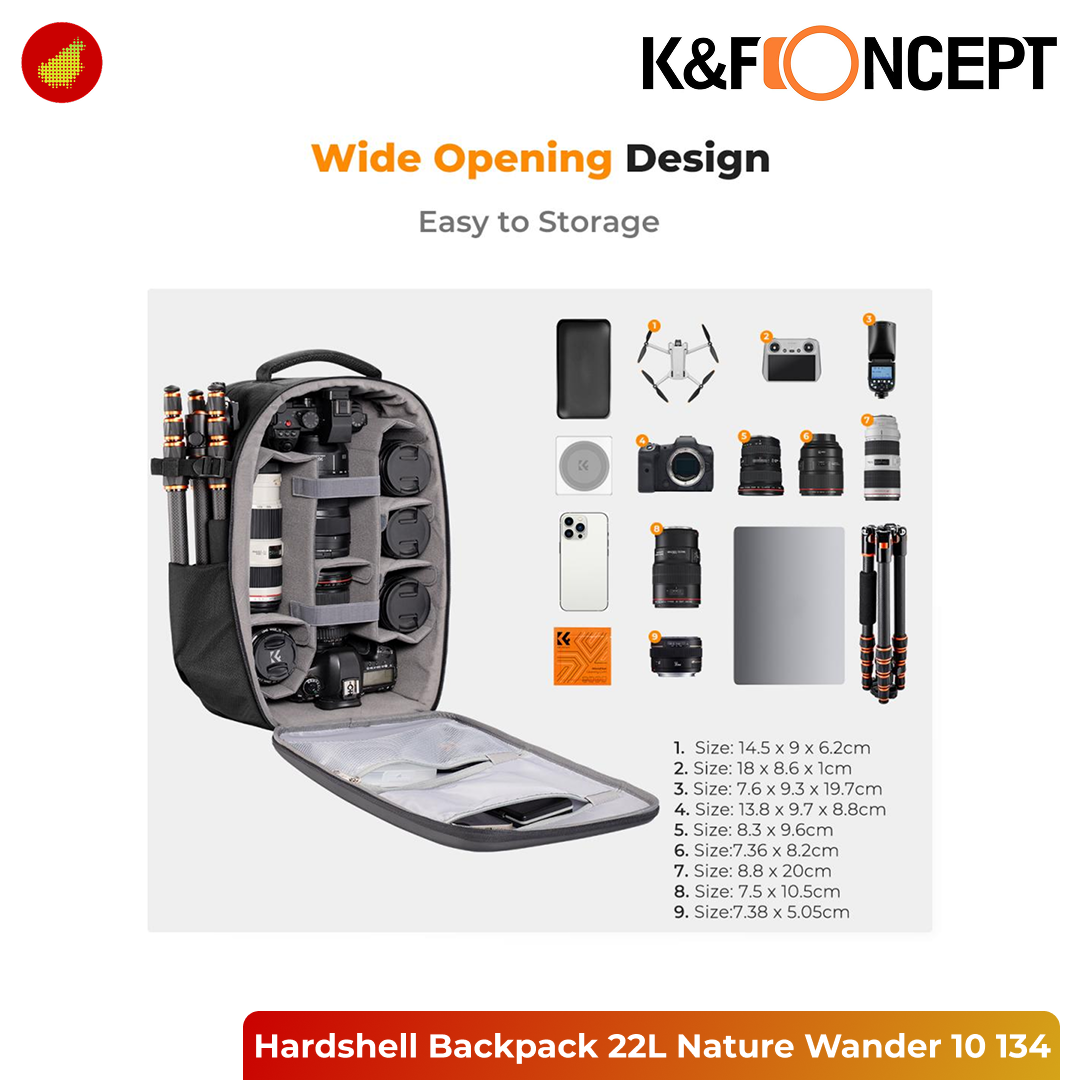 K&F Concept Hardshell Camera Backpack 22L Nature Wander 10 for Photographers - KF13.134
