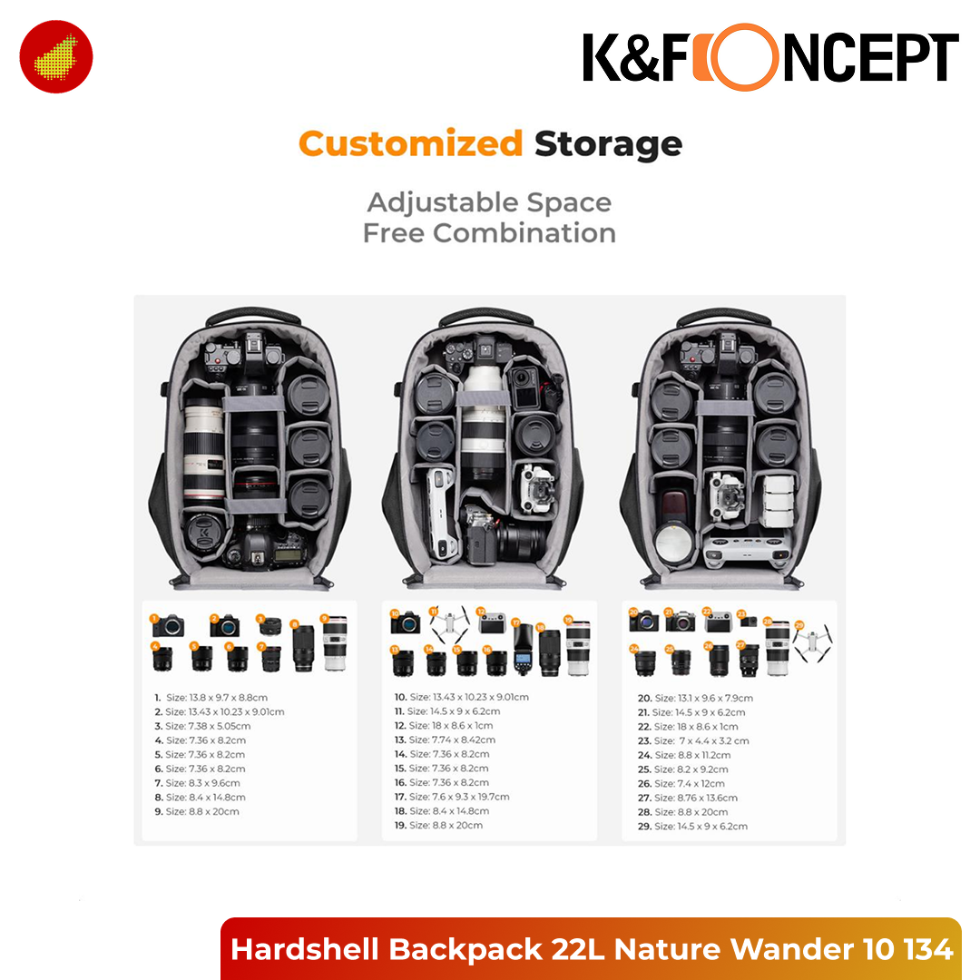 K&F Concept Hardshell Camera Backpack 22L Nature Wander 10 for Photographers - KF13.134