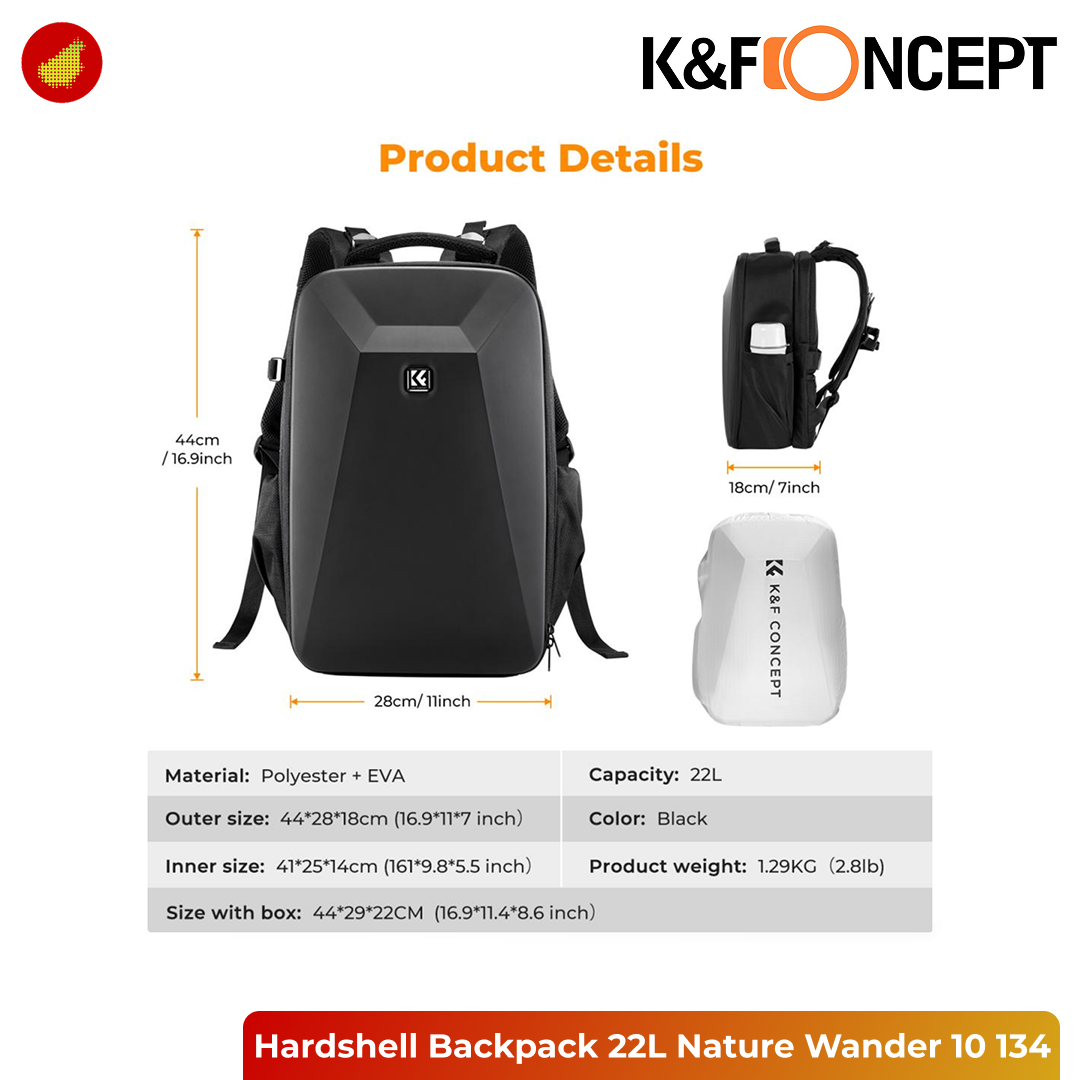 K&F Concept Hardshell Camera Backpack 22L Nature Wander 10 for Photographers - KF13.134