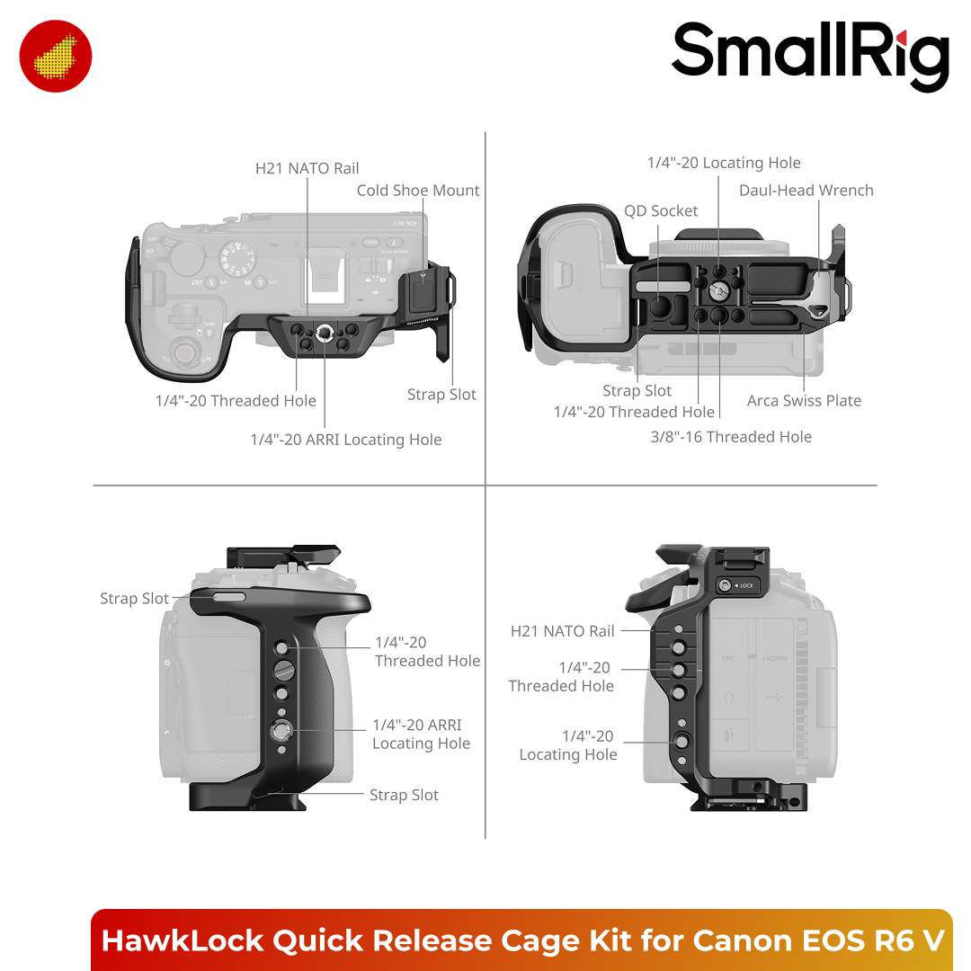 SmallRig HawkLock Quick Release Cage Kit for Canon EOS R6 V - 6372