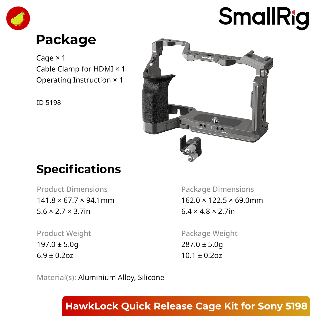 SmallRig HawkLock Quick Release Cage Kit with Silicone Handle for Sony A7C II / 7CR - 5198