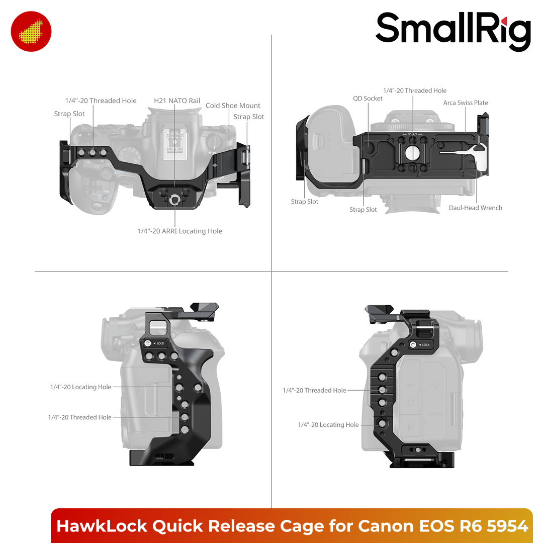 SmallRig HawkLock Quick Release Cage for Canon EOS R6 Mark III / R6 Mark II - 5954