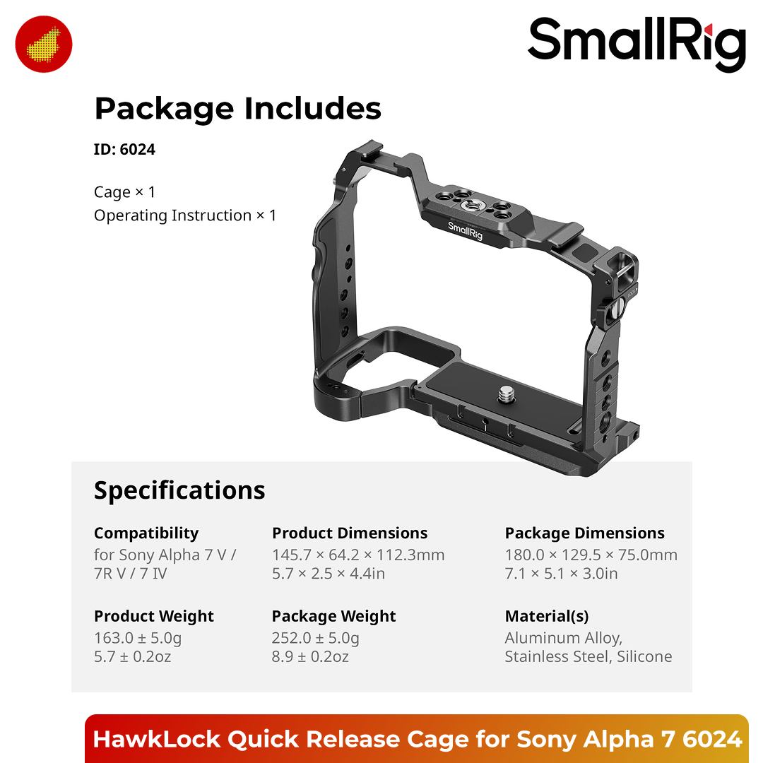 SmallRig HawkLock Quick Release Cage for Sony Alpha 7 V / 7R V / 7 IV - 6024