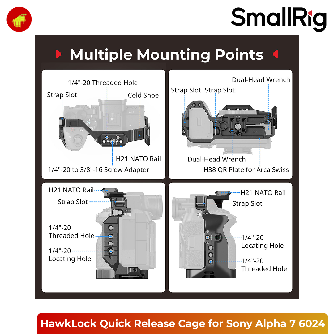 SmallRig HawkLock Quick Release Cage for Sony Alpha 7 V / 7R V / 7 IV - 6024