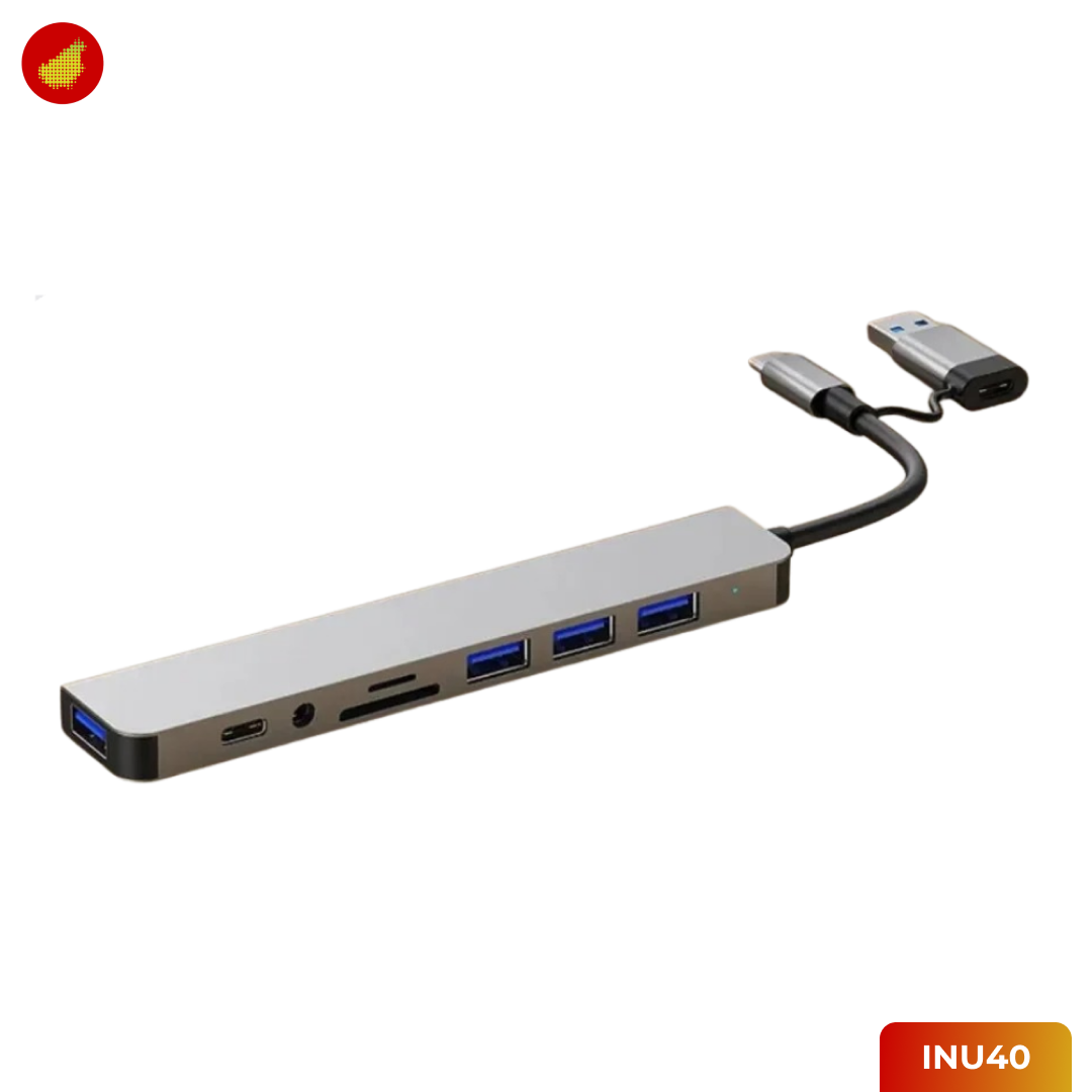 Shini 8-in-1 USB Hub Type C Adapter USB 3.0 with TF Card Reader - INU40