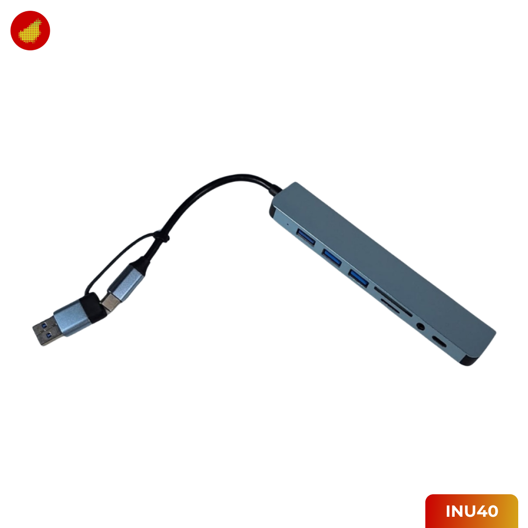 Shini 8-in-1 USB Hub Type C Adapter USB 3.0 with TF Card Reader - INU40