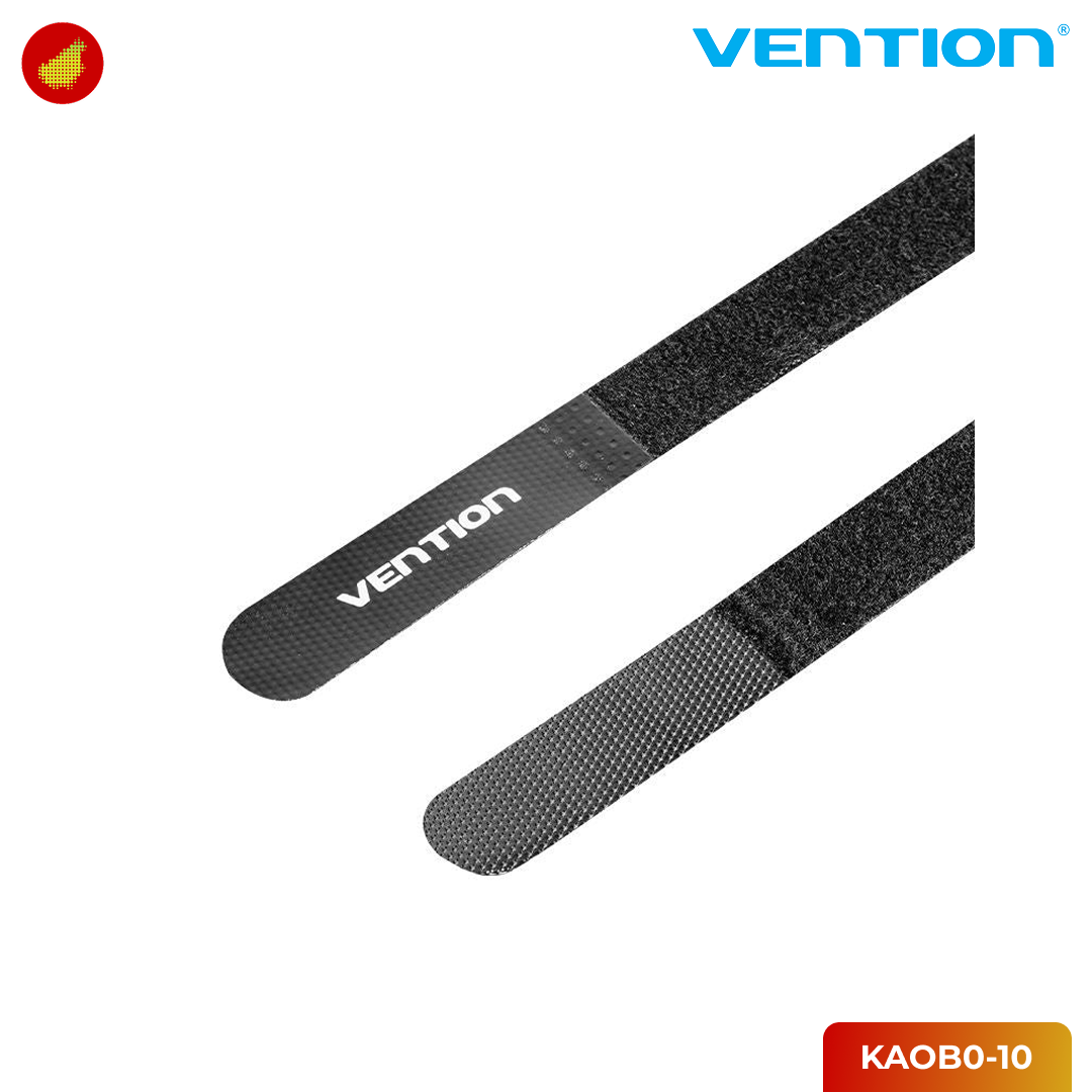 Vention Hook and Loop Cable Tie 180mm x 12mm Black - 10Pcs KAOB0-10