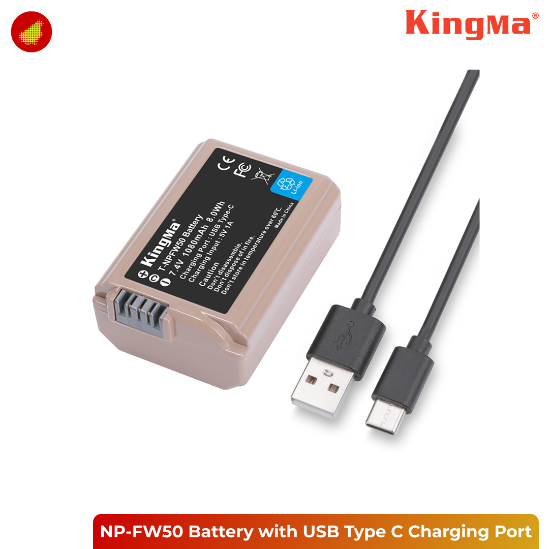 KingMa NP-FW50 Battery with USB Type C Charging Port