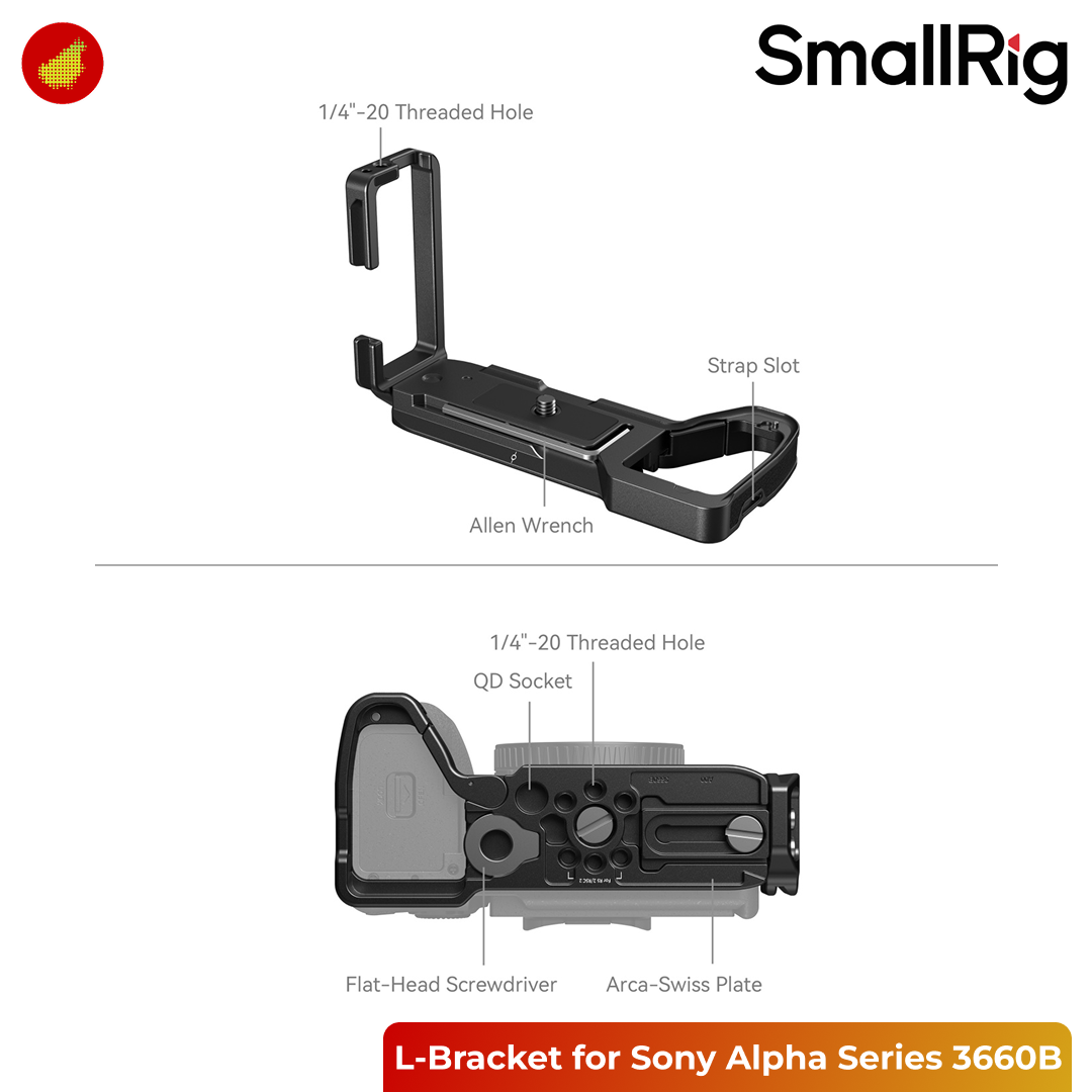 SmallRig L-Bracket for Sony Alpha 7 V / Alpha 7R V / Alpha 7 IV / Alpha 7S III / Alpha 1 / Alpha 7R IV - 3660B